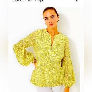 Lilly Pulitzer Green and Yellow Bell Sleeve Blouse‎